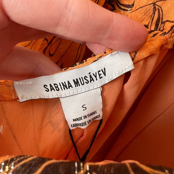 Sabina Musayev Caroline Mini Dress Silk Chiffon Flare Bell Long Sleeve Open Back - Picture 8 of 12